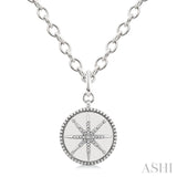 1/20 Ctw Compass medallion Round Cut Diamond Pendant With Chain in Sterling Silver