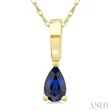 5X3 MM Pear Shape Sapphire Precious Solitaire Pendant With Chain in 14K Yellow Gold