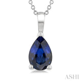 6X4 MM Pear Shape Sapphire Precious Solitaire Pendant With Chain in 14K White Gold