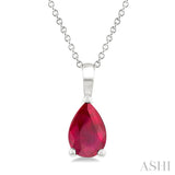 6X4 MM Pear Shape Ruby Precious Solitaire Pendant With Chain in 14K White Gold