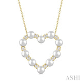 4 MM Round Shape Cultured Pearl and 1/3 Ctw Round Cut Diamond Heart Shape Pendant With Chain in 14K Yellow Gold