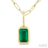 6x4 MM Bezel Set Emerald Cut Precious Fashion Pendant With Paperclip Chain in 14K Yellow Gold