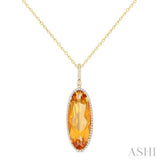 26x10 MM Oval Cut Citrine and 1/3 Ctw Round Cut Diamond Semi-Precious Pendant With Chain in 14K Yellow Gold