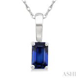 5X3 MM Octagon Shape Sapphire Precious Solitaire Pendant With Chain in 14K White Gold
