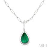 6x4 MM Bezel Set Pear Cut Emerald Precious Fashion Pendant With Paperclip Chain in 10K White Gold