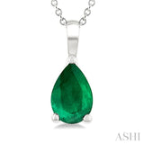 6X4 MM Pear Shape Emerald Precious Solitaire Pendant With Chain in 14K White Gold