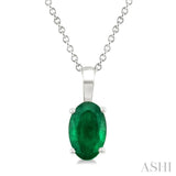 6X4 MM Oval Shape Emerald Precious Solitaire Pendant With Chain in 14K White Gold