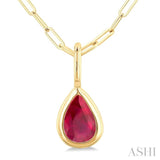 6x4 MM Bezel Set Pear Cut Ruby Precious Fashion Pendant With Paperclip Chain in 10K Yellow Gold