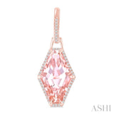 16x10 MM Hexagon Shape Morganite and 1/4 Ctw Round Cut Diamond Halo Semi-Precious Earrings in 14K Rose Gold
