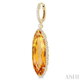 20x8 MM Oval Cut Citrine and 1/2 Ctw Round Cut Diamond Halo Semi-Precious Earrings in 14K Yellow Gold