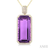 26X12 MM Emerald Cut Amethyst and 1/2 Ctw Round Cut Diamond Halo Semi-Precious Pendant With Chain in 14K Yellow Gold