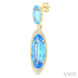 18x8 MM & 10x5 MM Oval Cut Blue Topaz and 3/4 Ctw Round Cut Diamond Halo Semi-Precious Earrings in 14K Yellow Gold