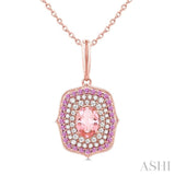 7x5 MM Oval Cut Morganite, 1.25 MM Pink Sapphire and 1/3 Ctw Round Cut Diamond Halo Precious and Semi-Precious Pendant With Chain in 14K Rose Gold