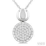 1/4 Ctw Circular Mount Pave Set Single Cut Diamond Fashion Pendant With Chain in 10K White Gold