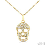 1/6 Ctw Petite Skull Single Cut Diamond Fashion Pendant With Chain in 10K Yellow Gold