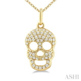 1/6 Ctw Petite Skull Single Cut Diamond Fashion Pendant With Chain in 10K Yellow Gold