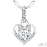 1/4 Ctw Dome Heart and Round Cut Diamond Fashion Pendant With Paper Clip Chain in 14K White Gold