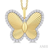 1/4 Ctw Fluted Texture Butterfly Round Cut Diamond Fashion Pendant With Chain in 14K Yellow and White Gold