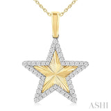 1/4 Ctw Fluted Texture Star Round Cut Diamond Fashion Pendant With Chain in 14K Yellow and White Gold