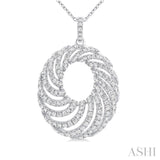 1 Ctw Open Window Swirl Circle Round Cut Diamond Fashion Pendant With Chain in 14K White Gold