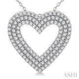 3/8 Ctw Heart Shape Triple Row Round Cut Diamond Fashion Pendant With Chain in 10K White Gold