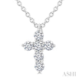 1/6 Ctw Round Cut Diamond Christian Cross 6-Stone Fashion Pendant With Chain in 14K White Gold