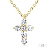 1/6 Ctw Round Cut Diamond Christian Cross 6-Stone Fashion Pendant With Chain in 14K Yellow Gold