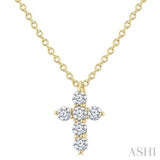 1/6 Ctw Round Cut Diamond Christian Cross 6-Stone Fashion Pendant With Chain in 14K Yellow Gold