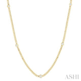 1/2 Ctw Bezel-Set Round-Cut Diamond Curb & Cuban Link Fashion Station Necklace in 14K Yellow Gold