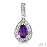 6X4 MM Pear Shape Amethyst and 1/50 Ctw Round Cut Diamond Semi-Precious Earrings in Sterling Silver