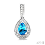 6X4 MM Pear Shape Blue Topaz and 1/50 Ctw Round Cut Diamond Semi-Precious Earrings in Sterling Silver