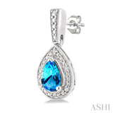 6X4 MM Pear Shape Blue Topaz and 1/50 Ctw Round Cut Diamond Semi-Precious Earrings in Sterling Silver
