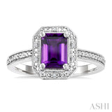 7x5 MM Octagon Shape Amethyst and 1/50 Ctw Round Cut Diamond Semi-precious Ring in Sterling Silver