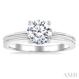 1/20 Ctw Circular Shape Grooved Shank Round Cut Diamond Semi-Mount Engagement Ring in 14K White Gold