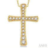 1/6 Ctw Round Cut Diamond Cross Pendant in 14K Yellow Gold with Chain