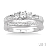3/4 Ctw Diamond Wedding Set with 1/2 Ctw Princess Cut Engagement Ring and 1/4 Ctw Wedding Band in 14K White Gold