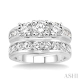 2 1/2 Ctw Diamond Wedding Set with 1 1/2 Ctw Round Cut Engagement Ring and 1 Ctw Wedding Band in 14K White Gold