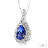 6x4MM Pear Shape Tanzanite and 1/10 Ctw Round Cut Diamond Pendant in 14K White Gold with Chain