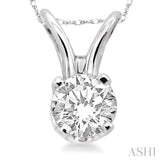 Round Cut Diamond Solitaire Pendant in 14K White Gold with Chain