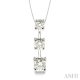 3/4 Ctw Three Stone Round Cut Diamond Pendant in 14K White Gold with Chain