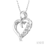 1/10 Ctw Round Cut Diamond Heart Shape Journey Pendant in 10K White Gold with Chain