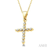 1/10 Ctw Round Cut Diamond Cross Pendant in 10K Yellow Gold with Chain