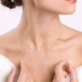 1/10 Ctw Round Cut Diamond Cross Pendant in 14K White Gold With Chain