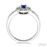 5x3mm oval cut Sapphire and 1/10 Ctw Single Cut Diamond Ring in 14K White Gold.