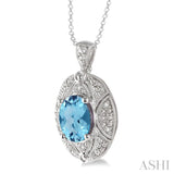 Silver Oval Shape Gemstone & Diamond Pendant