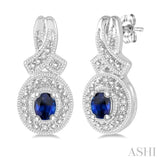 Silver Oval Shape Gemstone & Diamond Earrings