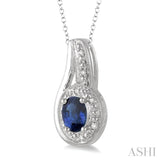 Silver Oval Shape Gemstone & Diamond Pendant