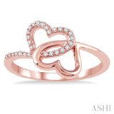 1/10 Ctw Round Cut Diamond Twins Heart Shape Ring in 10K Rose Gold