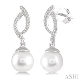 7x7 MM Round Cut Cultured Pearls and 1/6 Ctw Round Cut Diamond Earrings in 10K White Gold