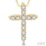 1/20 Ctw Round Cut Diamond Cross Pendant in 10K Yellow Gold with Chain